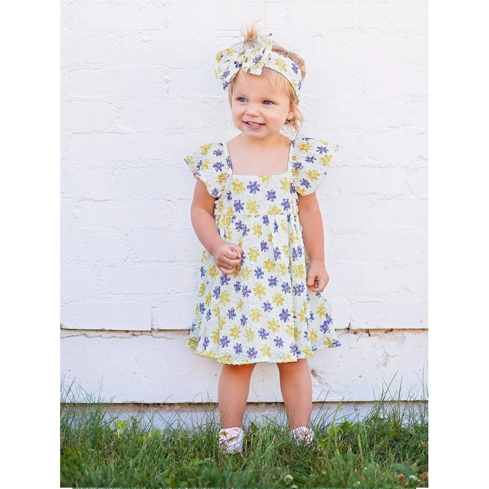 Mabel And Honey Floral Textured Crepe Dress White
