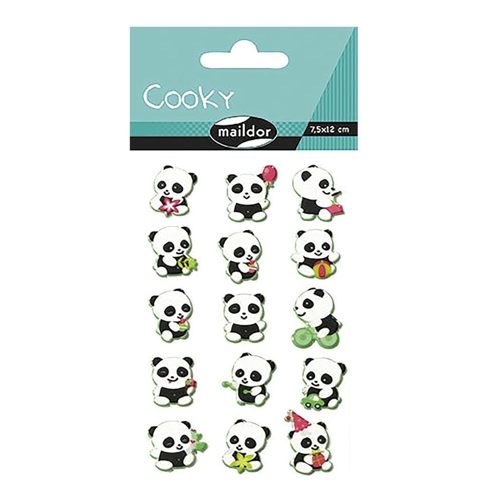 Maildor Cooky panda stickers, set of 15 cute panda characters with fruits and props