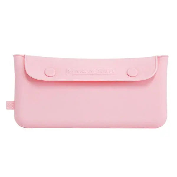 Marcus & Marcus Cutlery Pouch in pink, shown with snap closure for secure travel feeding on the go.