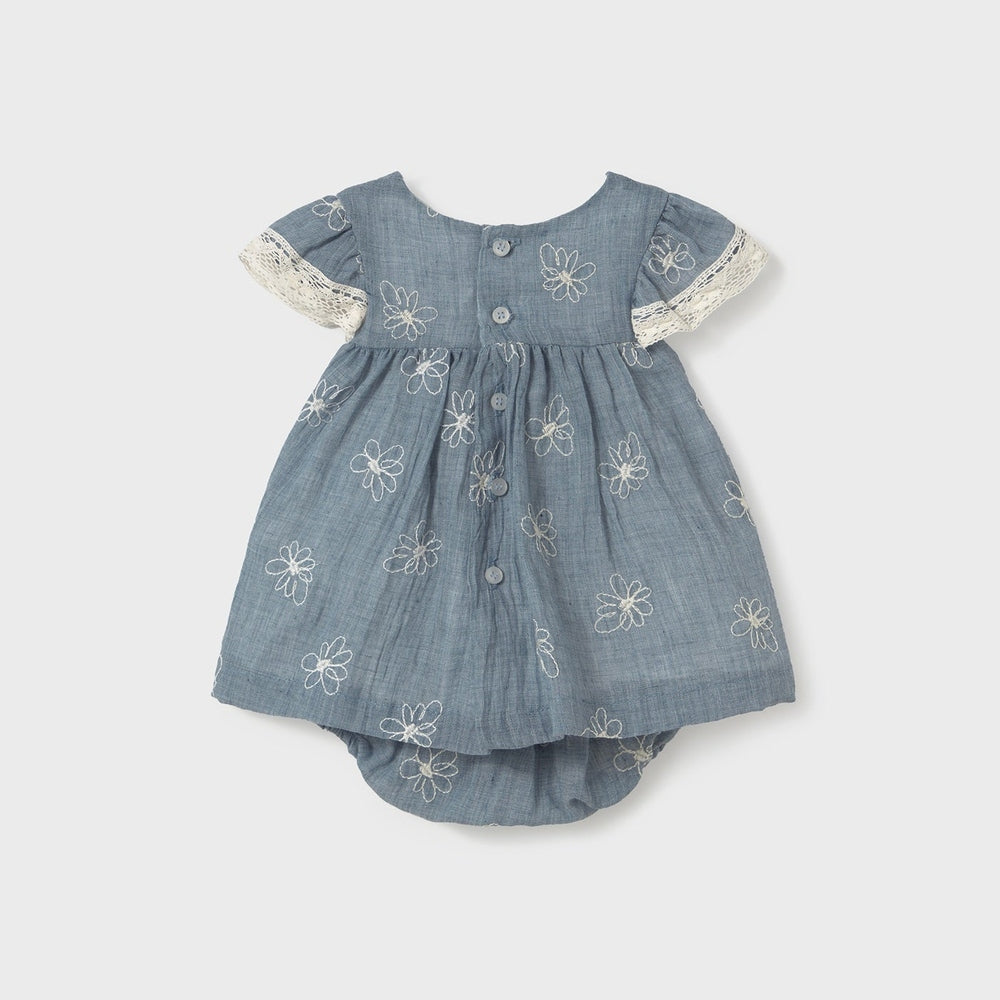 Mayoral Newborn Embroidered Dress With Bloomers Blue Stone