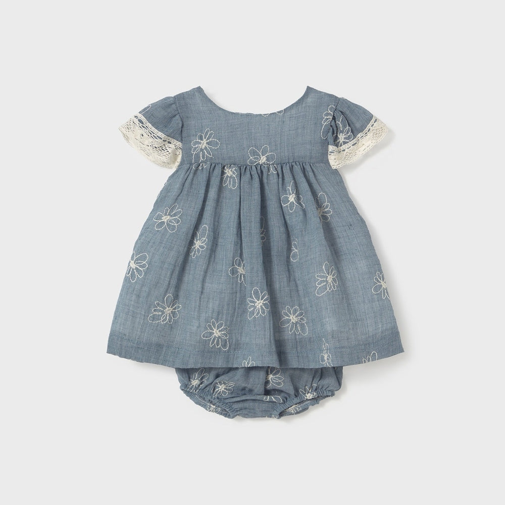 Mayoral Newborn Embroidered Dress With Bloomers Blue Stone