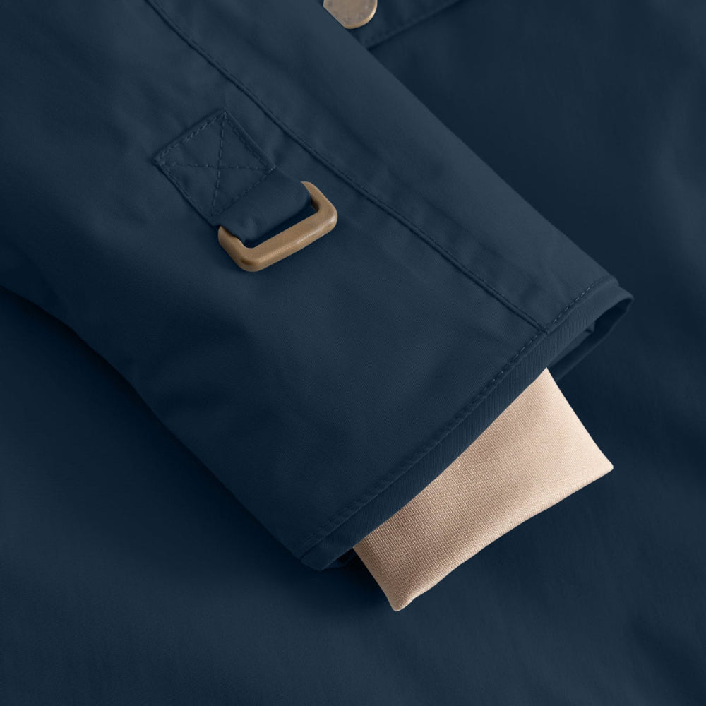 MINI A TURE Matwang fleece-lined baby jacket, navy blue with beige knit cuff detail