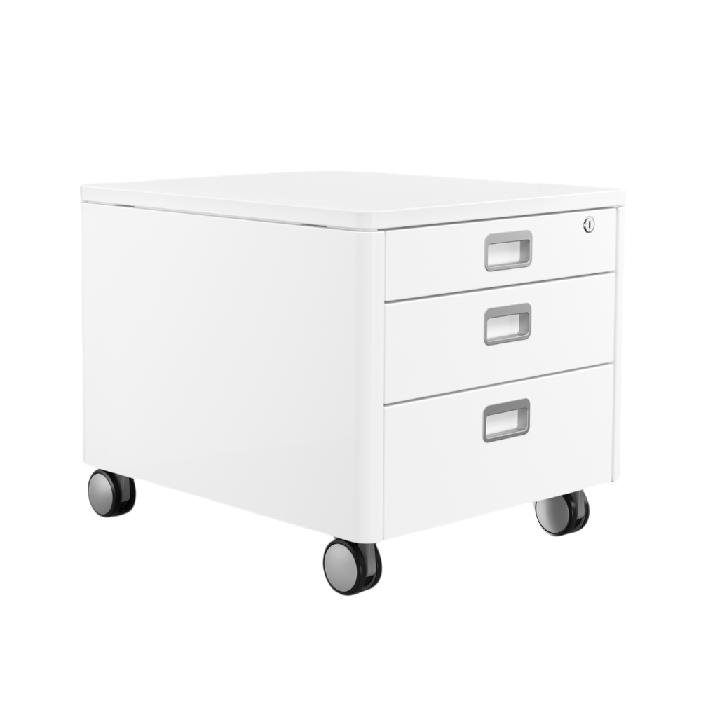 Moll Champion Cubic white 3-drawer filing cabinet on caster wheels