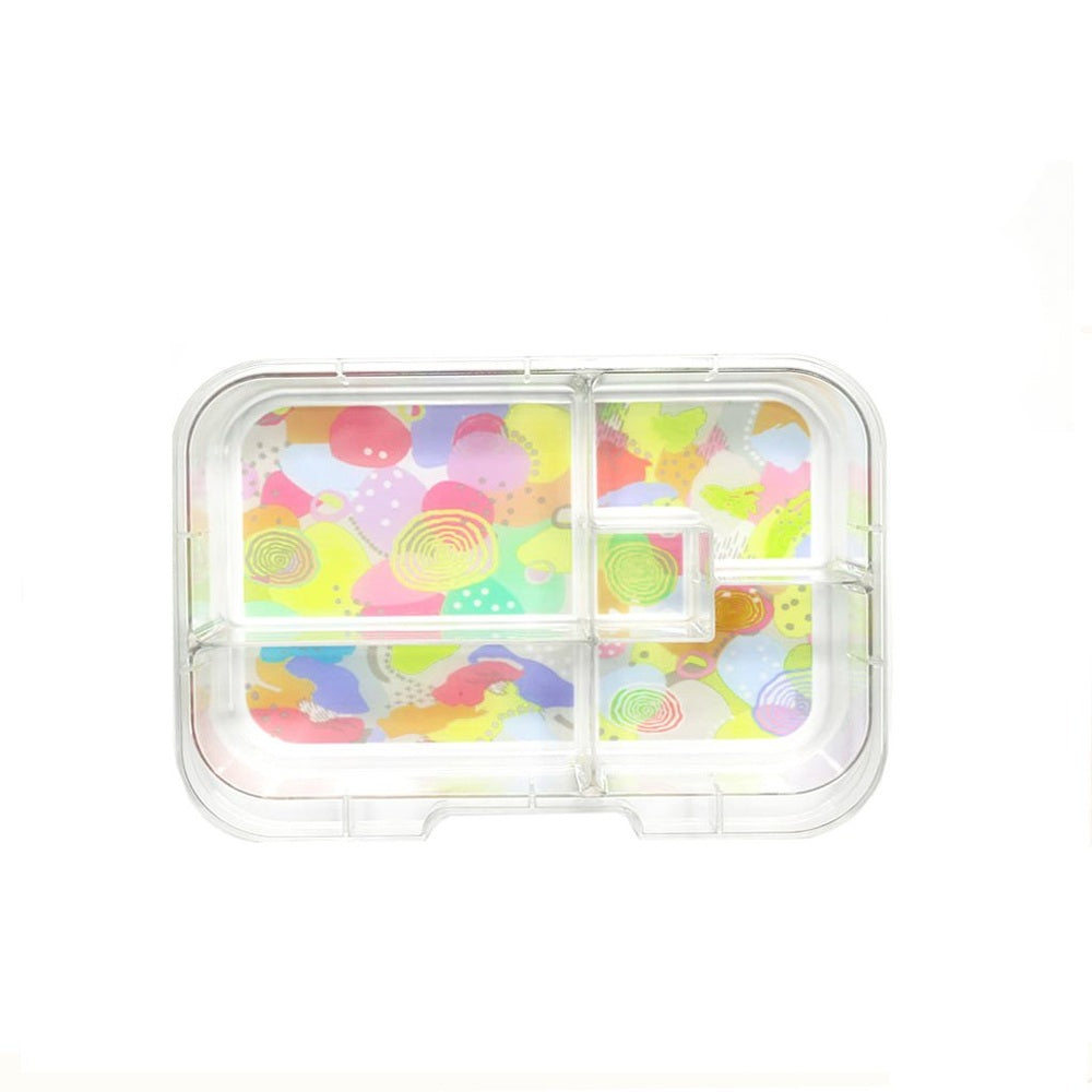Munchbox Midi 5 Artwork Tray lunch box in pastel colors with clear plastic and five compartments