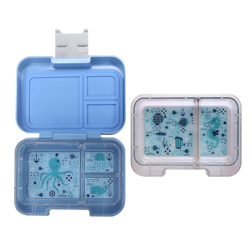 Munchbox Munchi Snack Blue Storm lunch box set with ocean-themed print, two compartments