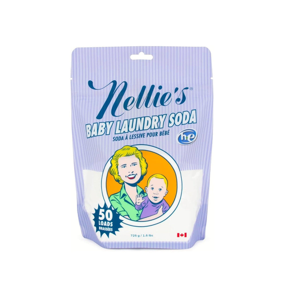 Nellie's Baby Laundry Soda pouch in lavender packaging, 50 loads (726 g) brand Nellie’s