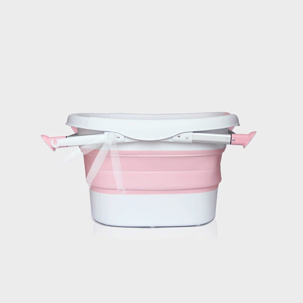 Nemibaby foldable baby bathtub in pink with white lid and side handles