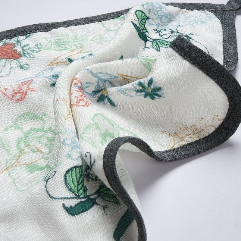 Nest Designs bamboo baby washcloths, 3-pack, white with colorful floral prints and dark gray trim