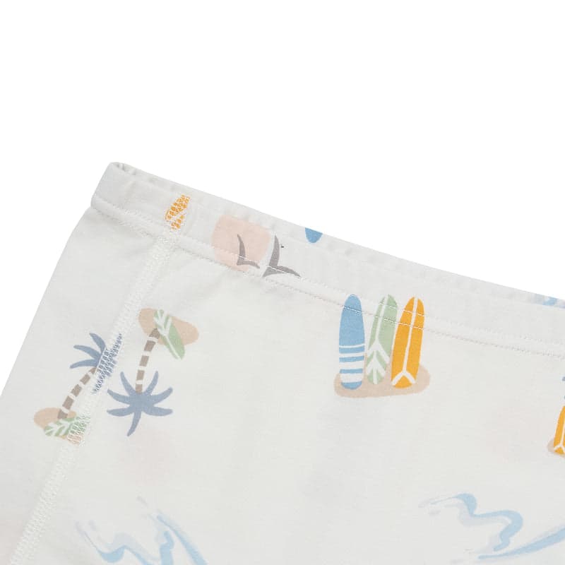 Nest Designs Bamboo Girls Boy Short Underwear 2-pack, Surf Camp print with pastel surfboards at the soft elastic waist.