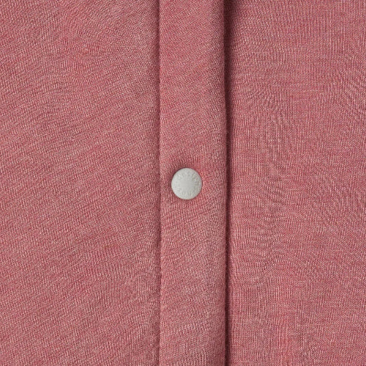 Nest Designs Bamboo Jersey Long Sleeve Footed Sleep Bag 2.5 Tog in Pantone Faded Rose, front snap closed.
