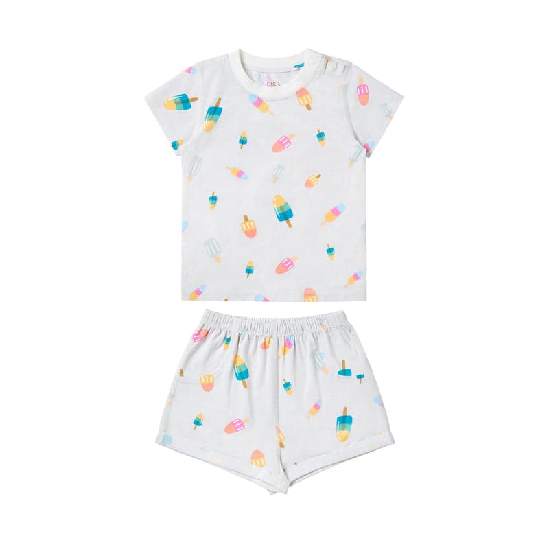 Nest Designs Bamboo Jersey Two-Piece Short Sleeve Pj Set Summer Pops