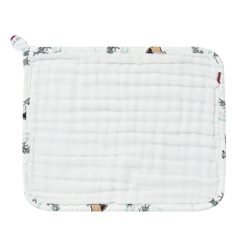 Nest Designs organic cotton 9-layer hooded baby bath towel, Happy Trails on white fabric