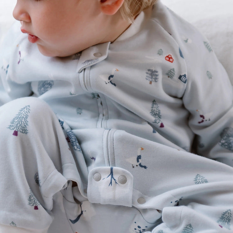 Nest Designs Organic Cotton Long Sleeve Footed Sleep Bag 1.0 Tog Snowy Snuggles