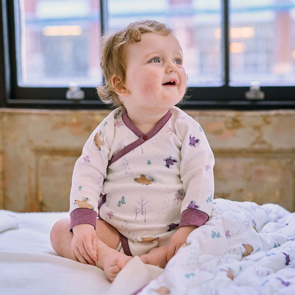 Nest Designs Organic Cotton Long Sleeve Kimono Onesie Snow Angels