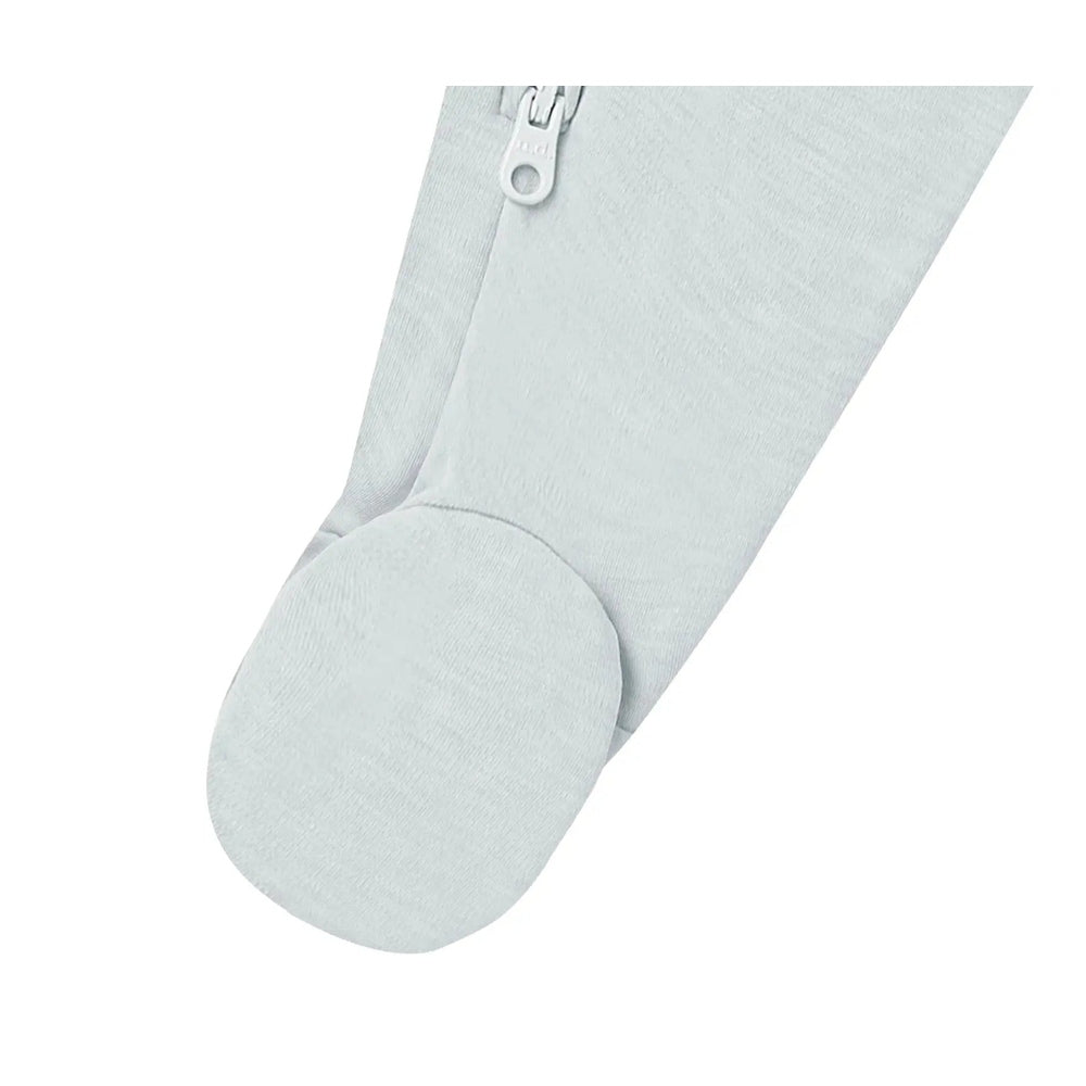 Nest Designs Tanboocel Long Sleeve Footed Sleeper Ice Flow blue, with enclosed foot and leg zipper shown.