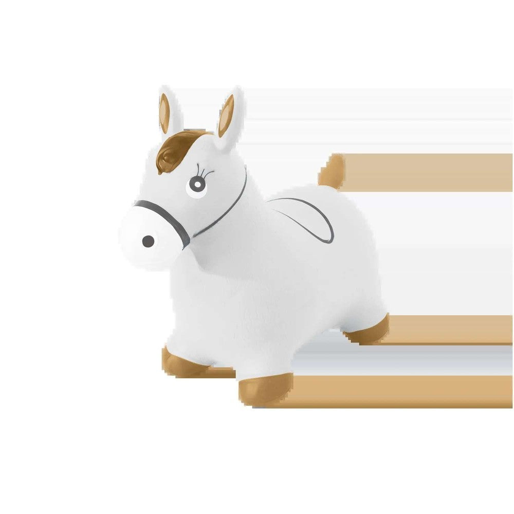 PBI Junior Jumping Toy Horse white pony with brown mane and hooves riding toy