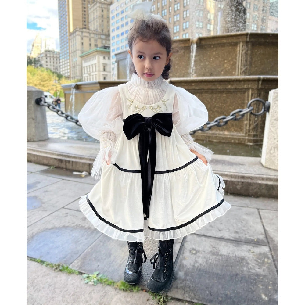 Petit Maison Kids Aurora Ivory Velour Dress
