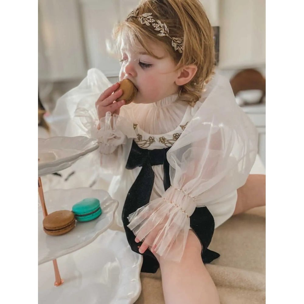 Petite Maison Kids Aurora Ivory Velour Romper