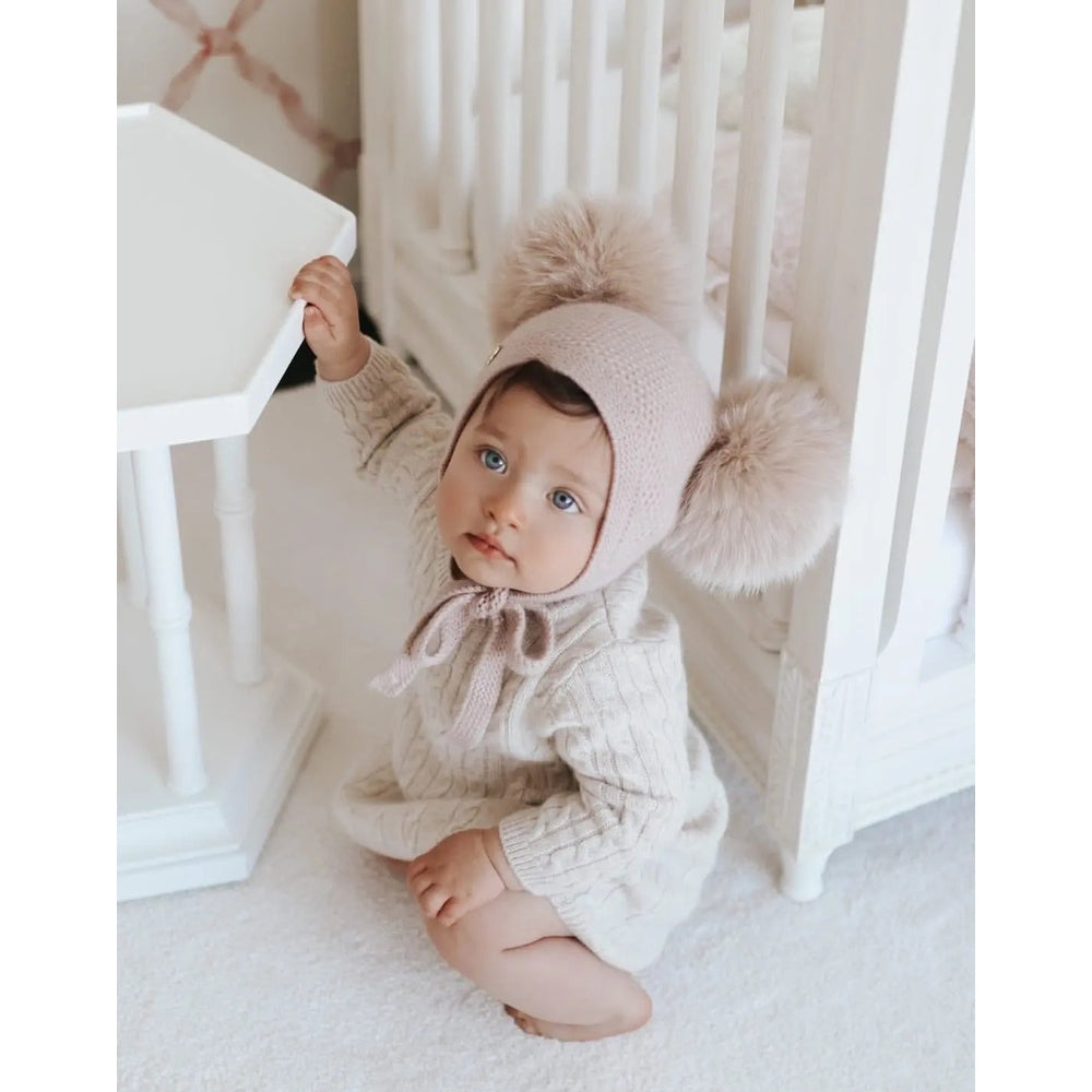 Petite Maison Kids Honeycomb Dusty Pink Cashmere Bonnet