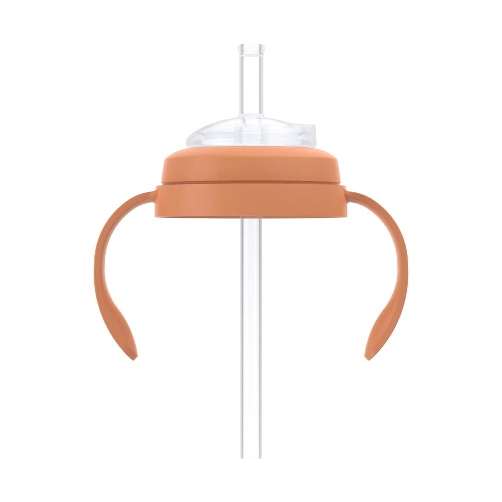 Quark Buubibottle Sipkit Training Cup Conversion Kit in orange with clear spout, two curved handles shown.