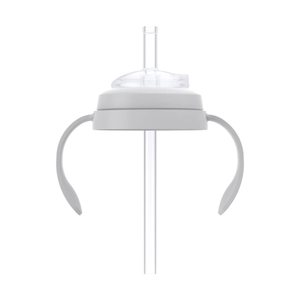 Quark Buubibottle SipKit training cup conversion kit, white with clear neck, showing two curved handles.