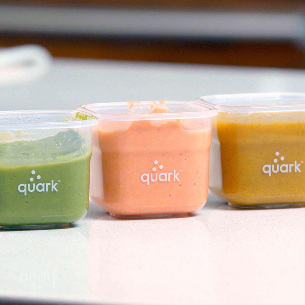 Quark Storii baby food storage containers 3-pack 5 oz with lids in green pink yellow