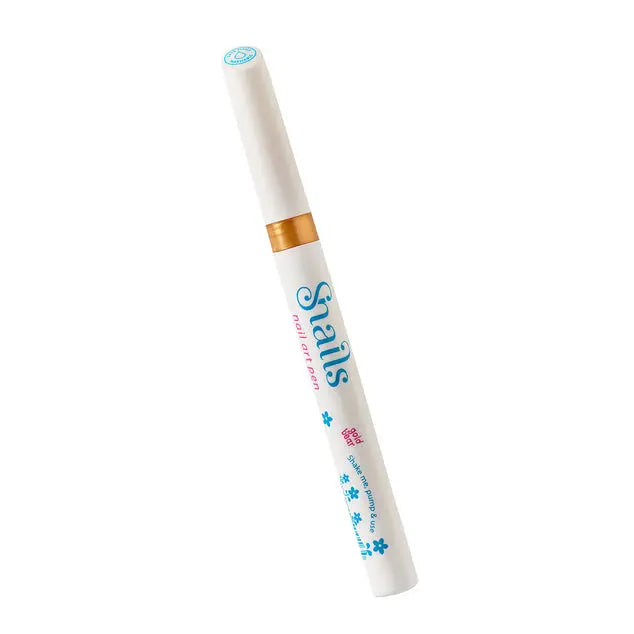 Snails Nail Art Pen by STORTZ TOYS, white pen with blue logo and copper band, angled for clear product view.