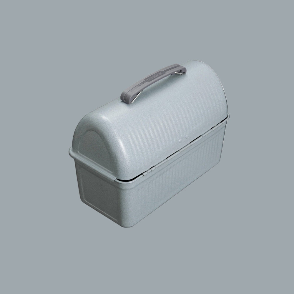 Stanley Classic Lunchbox H 10Qt, gray metal lunch container with sturdy carry handle.