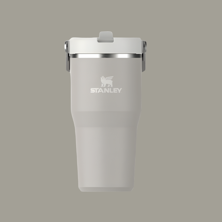 Stanley IceFlow Flip Straw 2.0 Tumbler, 20 oz, gray with stainless steel band and flip-top lid