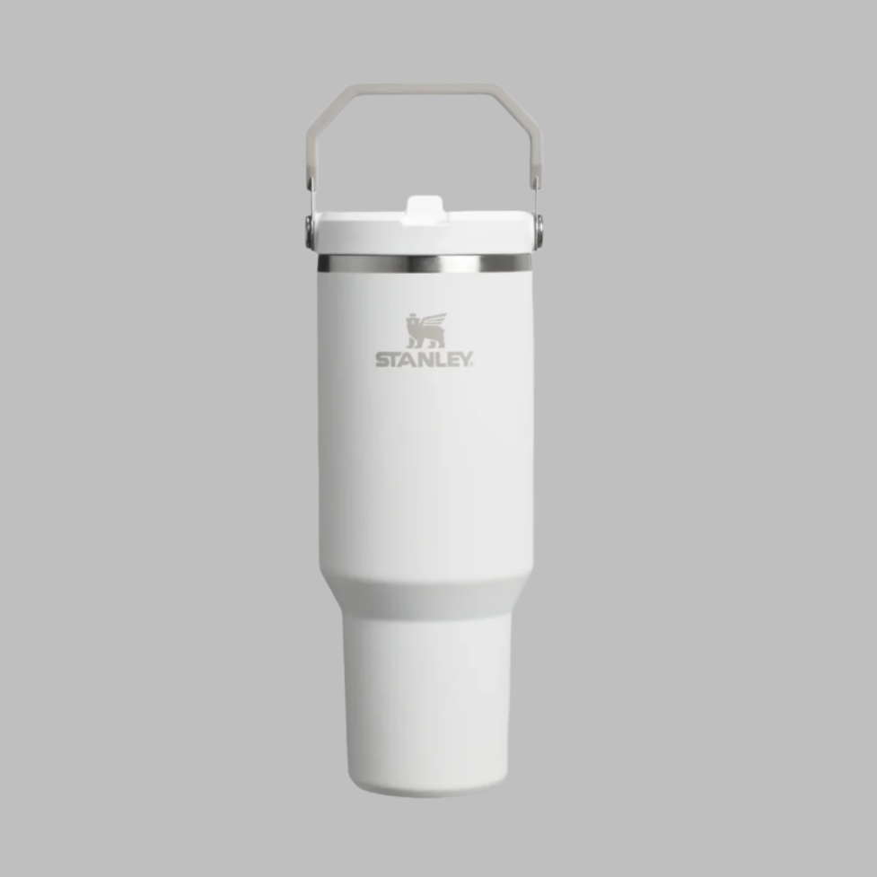 Stanley IceFlow Flip Straw 2.0 40 oz tumbler, white with gray handle and lid