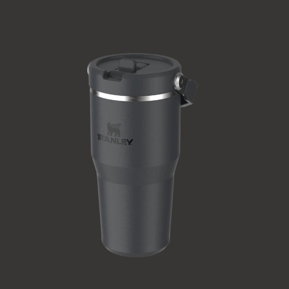 Stanley IceFlow Flip Straw Tumbler 20 oz in dark gray with flip-top lid and silver band