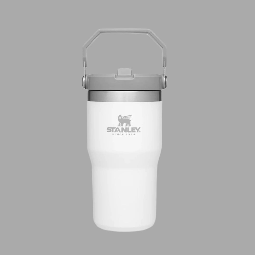 Stanley IceFlow flip straw tumbler 20 oz, white body with gray lid and matching handle