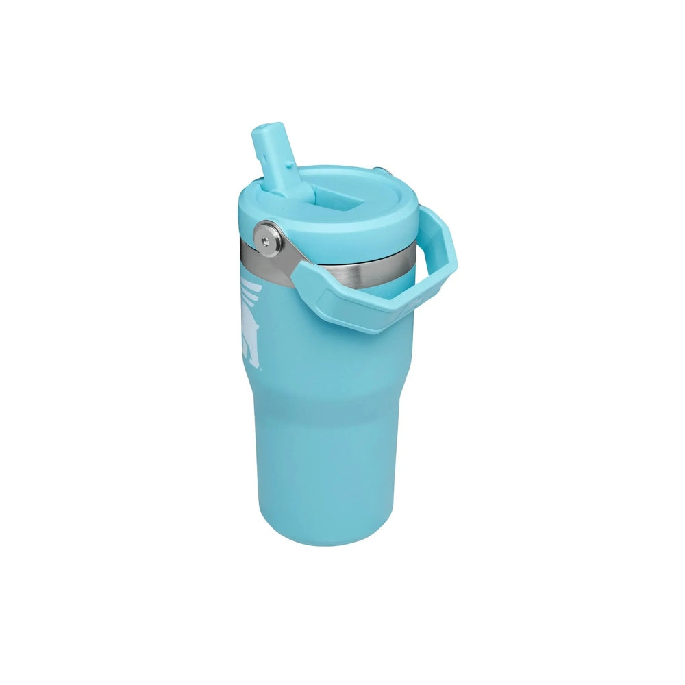Stanley The Wild Imagination Iceflow Flip Straw Tumbler 20 oz in blue, flip straw up and sturdy carry handle for on-the-go use