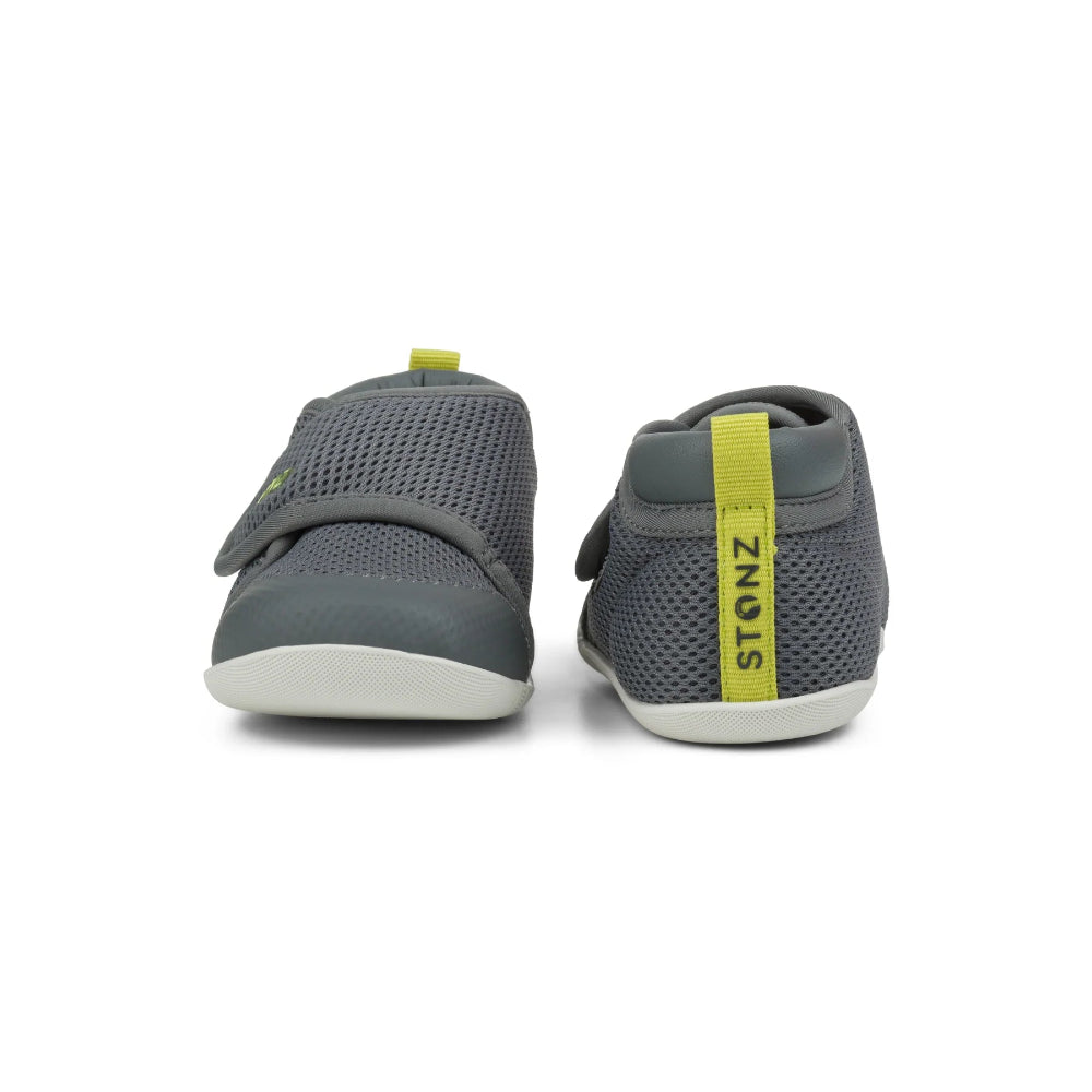 Stonz Cruiser Original baby shoes in steel gray mesh with lantern green accents, STONZ brand pair
