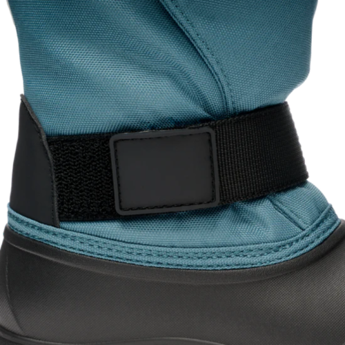STONZ Trek Kid Snow Boots Denim in teal with black adjustable strap secured by Velcro.