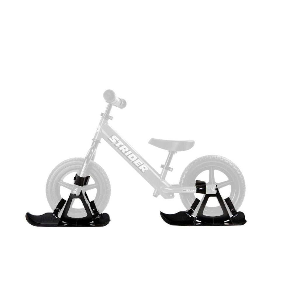 Strider 12 Snow Skis set; two black ski attachments for balance bike conversion