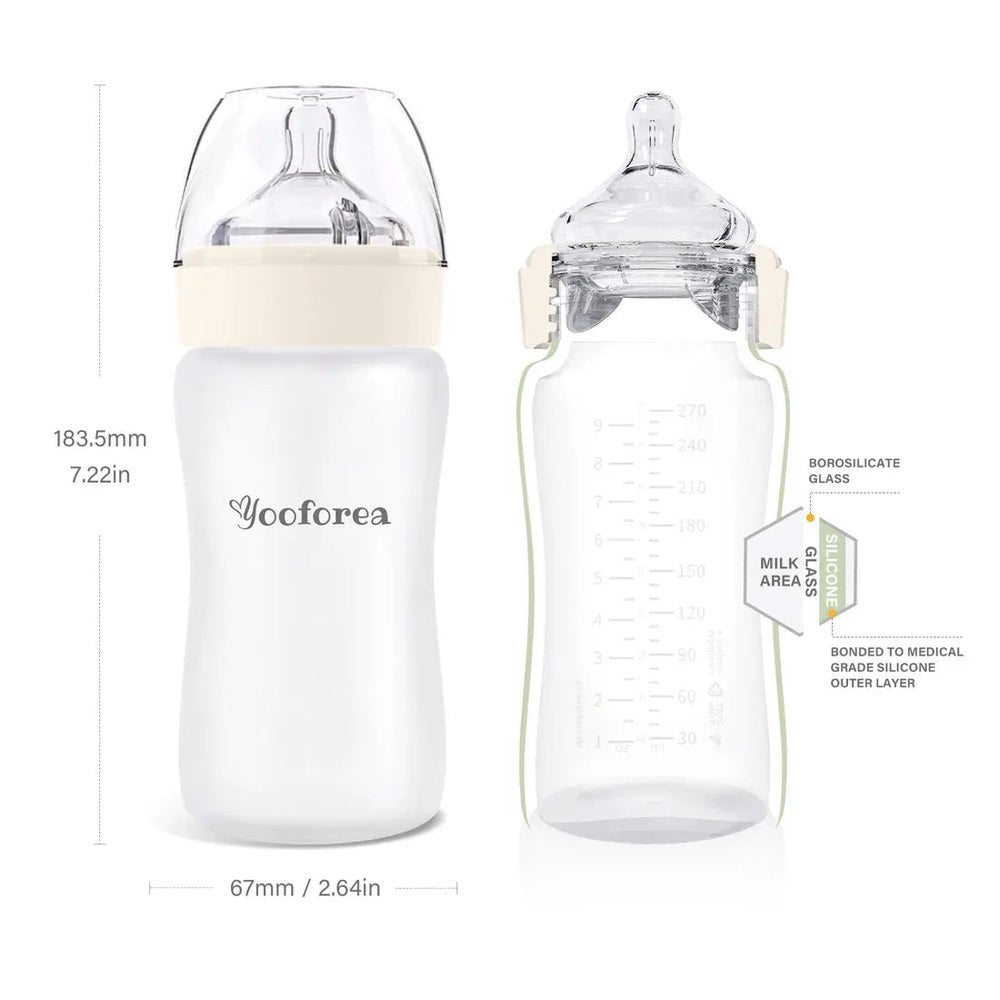 Yooforea Silicone Coated Glass Baby Bottle 9Oz/270Ml