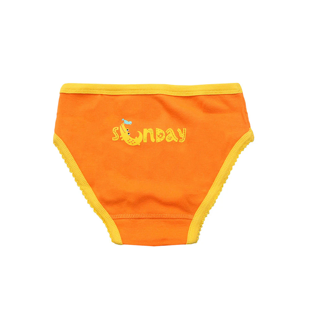 Zoocchini toddler organic panty 7-pack in orange with yellow trim and days-of-week graphic