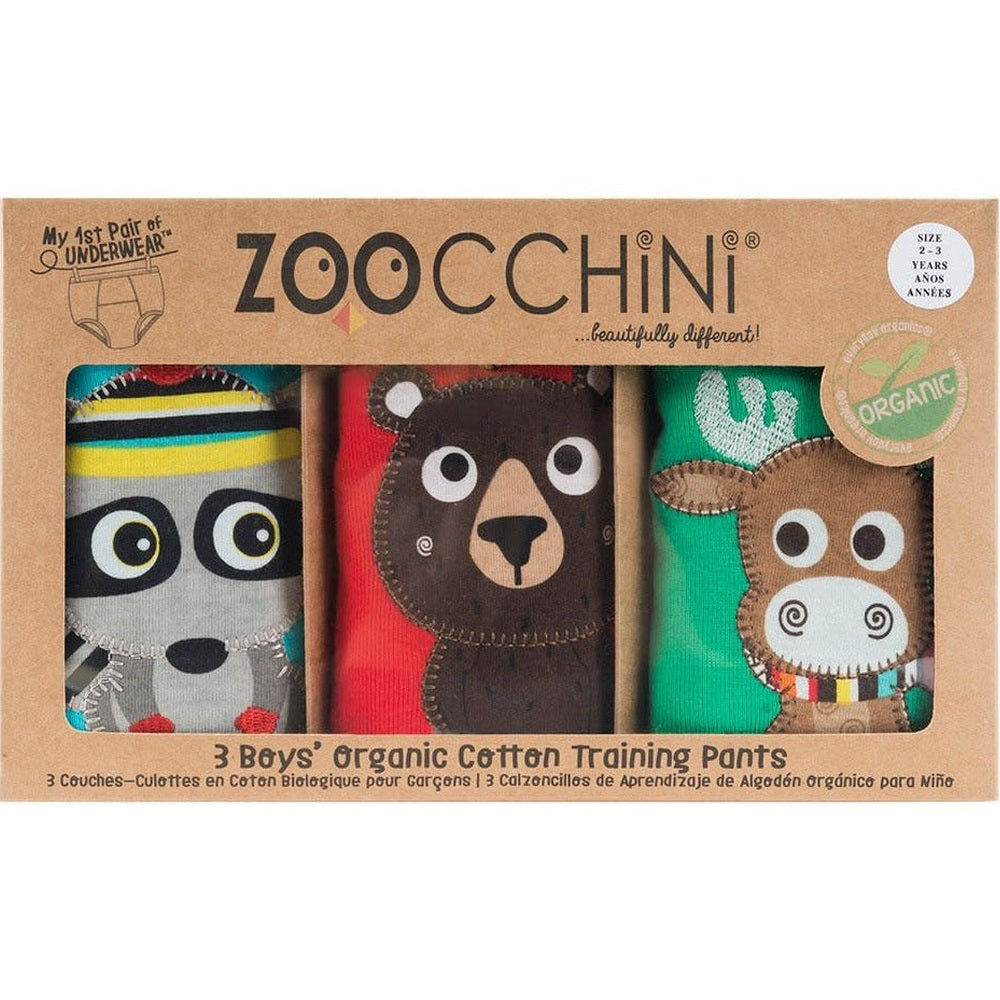 Zoocchini toddler organic potty training pants 3-pack Forest Chums with raccoon bear deer designs