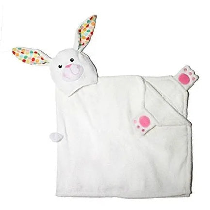 Zoocchini Toddler Towel, white plush bath towel with hooded bunny ears and pink paw prints.