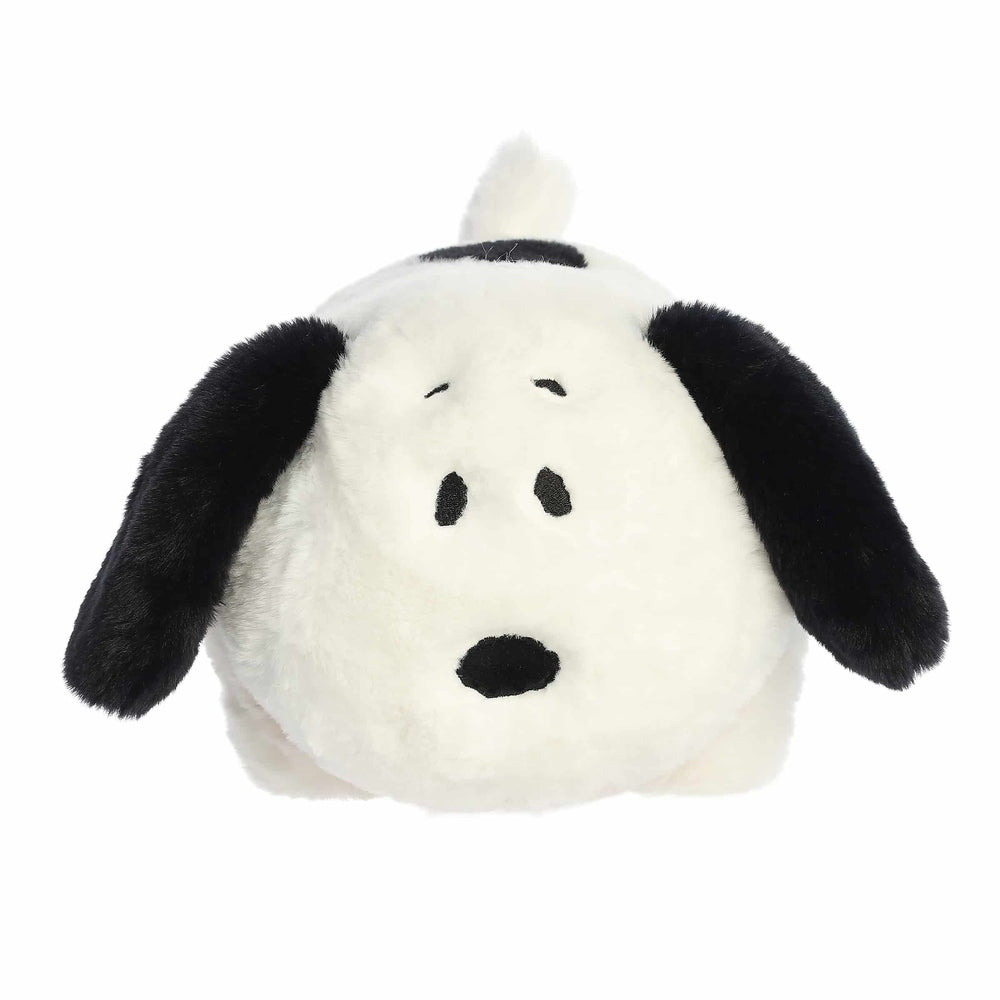 Aurora Peanuts Spudsters Snoopy 10" plush, white with black ears, cute headshot showing friendly expression.