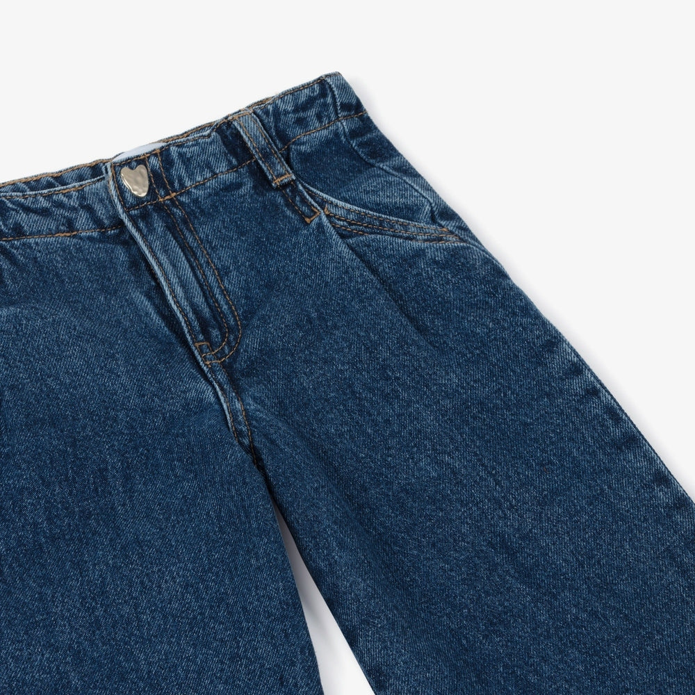 MAYORAL Wide Leg Denim Pants for toddlers, blue denim with button and belt loops.