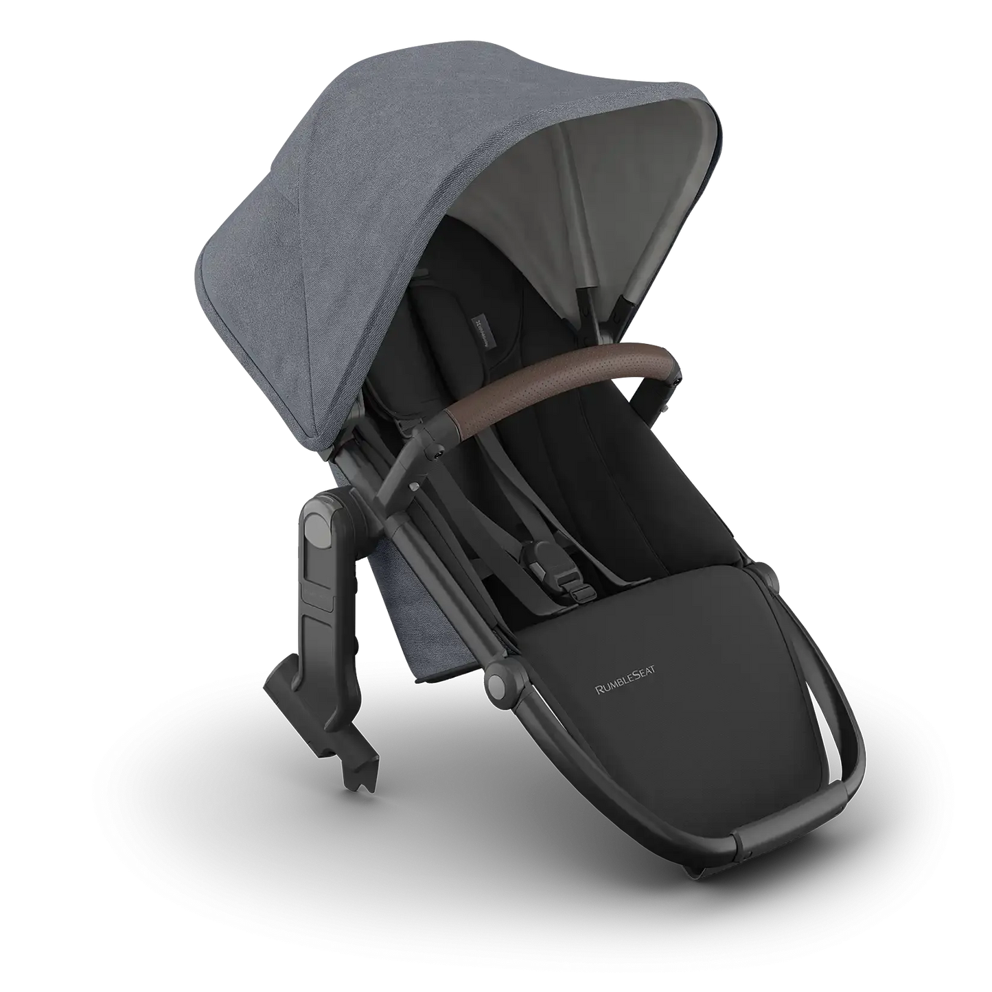 UPPABABY Vista Rumble Seat V3 in grey fabric mounted on a stroller frame with harness straps.