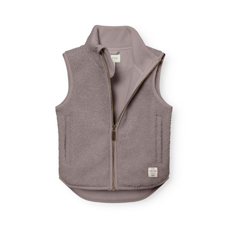 MINI A TURE Matbattal teddyfleece vest in zinc purple, zip front with pockets for toddlers