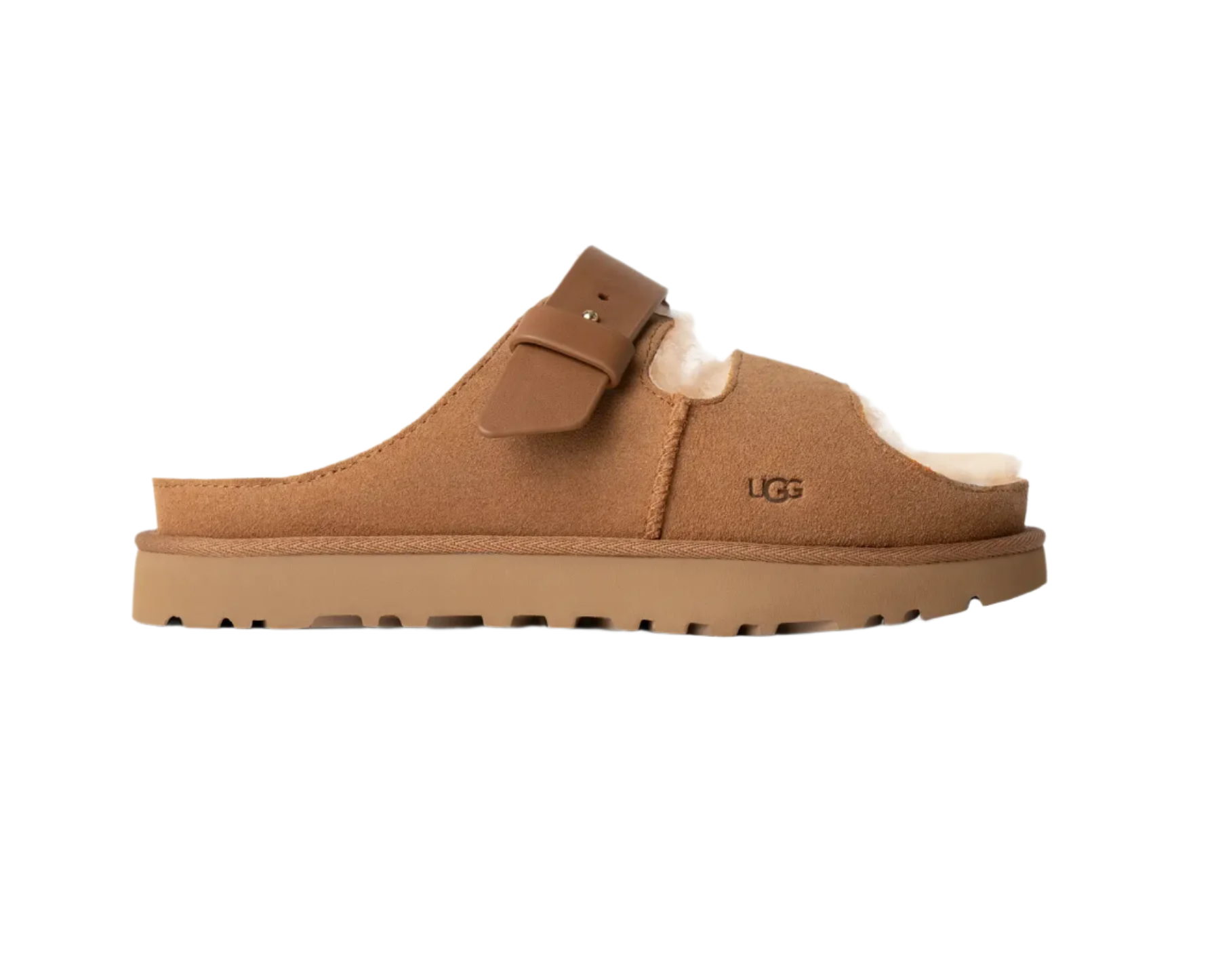 UGG WOMEN'S GREENPORT STRAP SLIDE CHESTNUT
