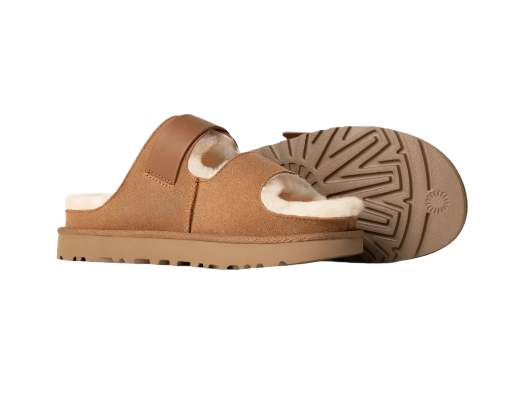UGG WOMEN'S GREENPORT STRAP SLIDE CHESTNUT