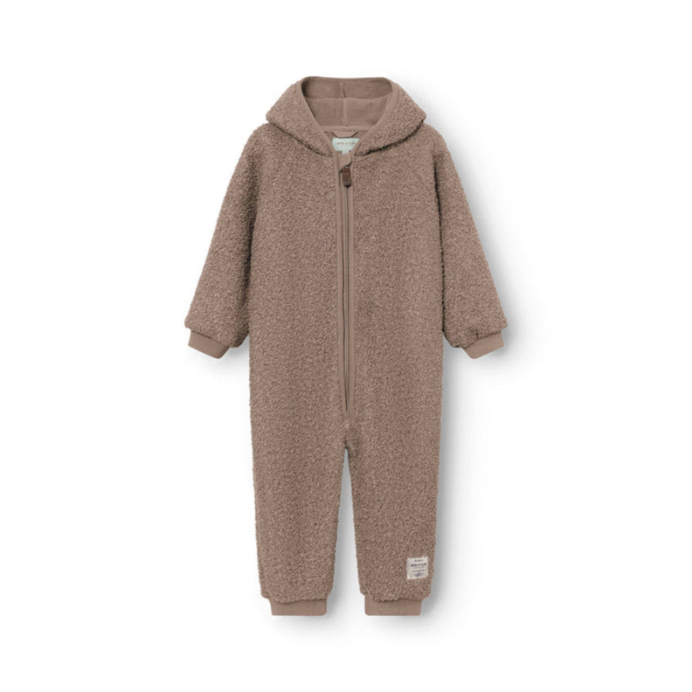 MINI A TURE Matadel teddyfleece jumpsuit, grey-brown, cozy baby outerwear