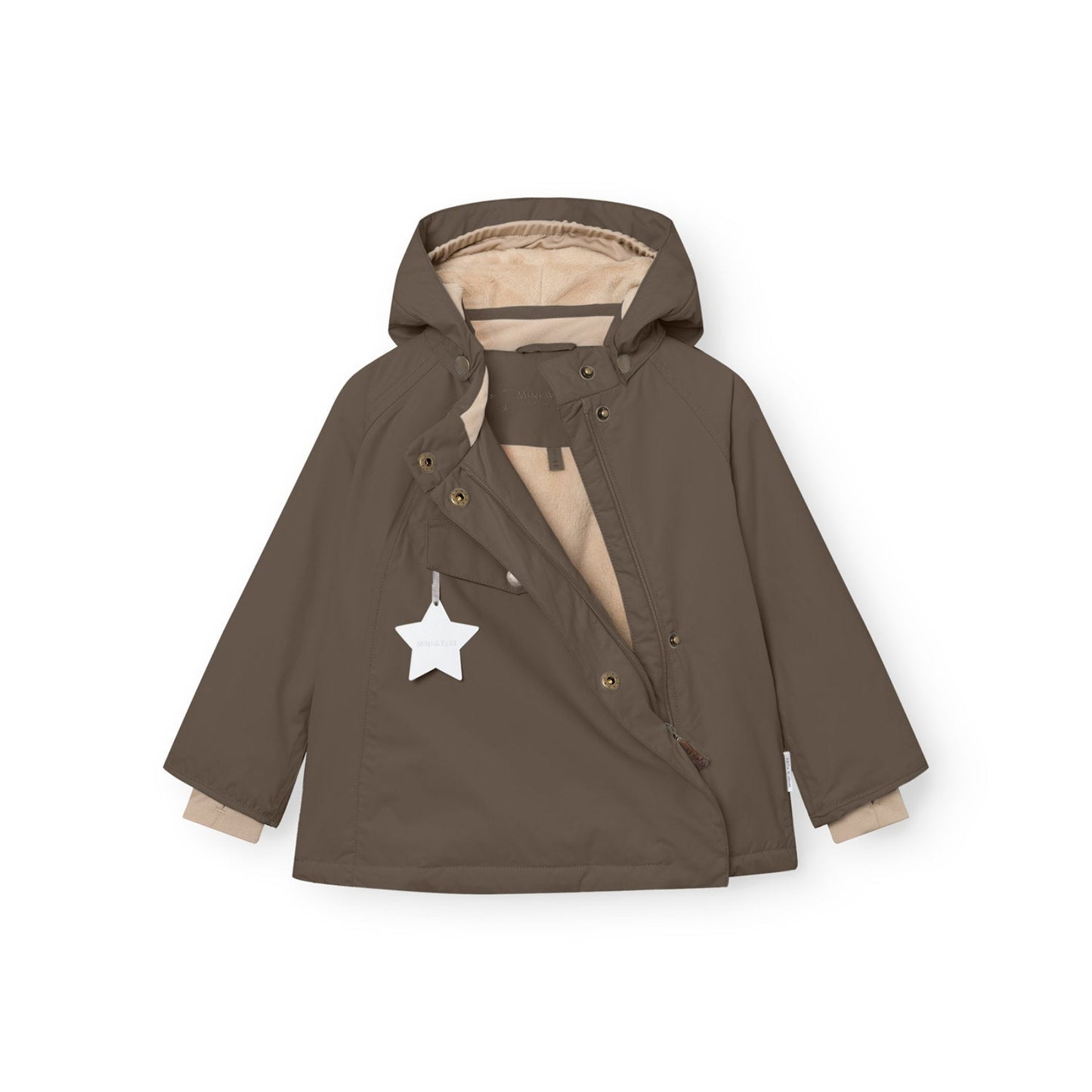 MINI A TURE Matwang fleece-lined winter jacket in tarmac green for toddlers with beige interior lining