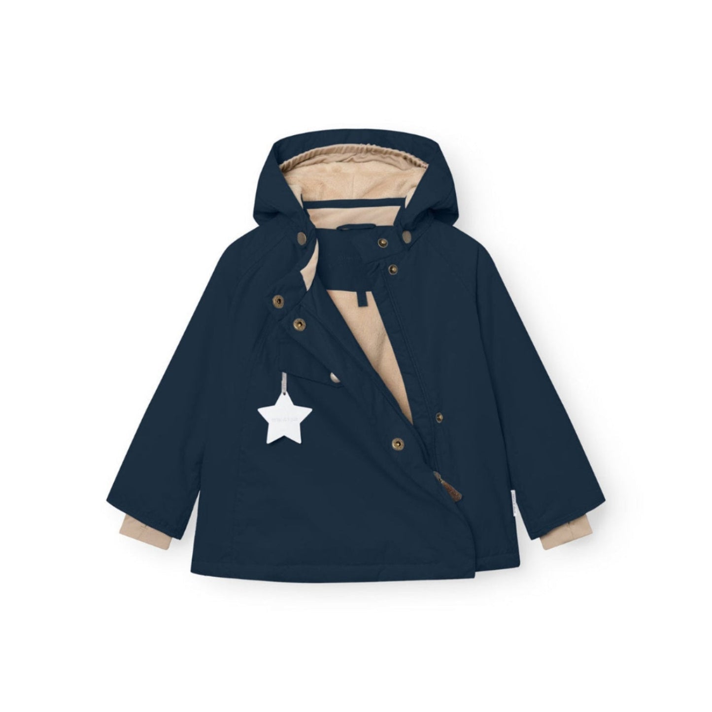 MINI A TURE Matwang navy fleece-lined toddler winter jacket with beige lining and star tag