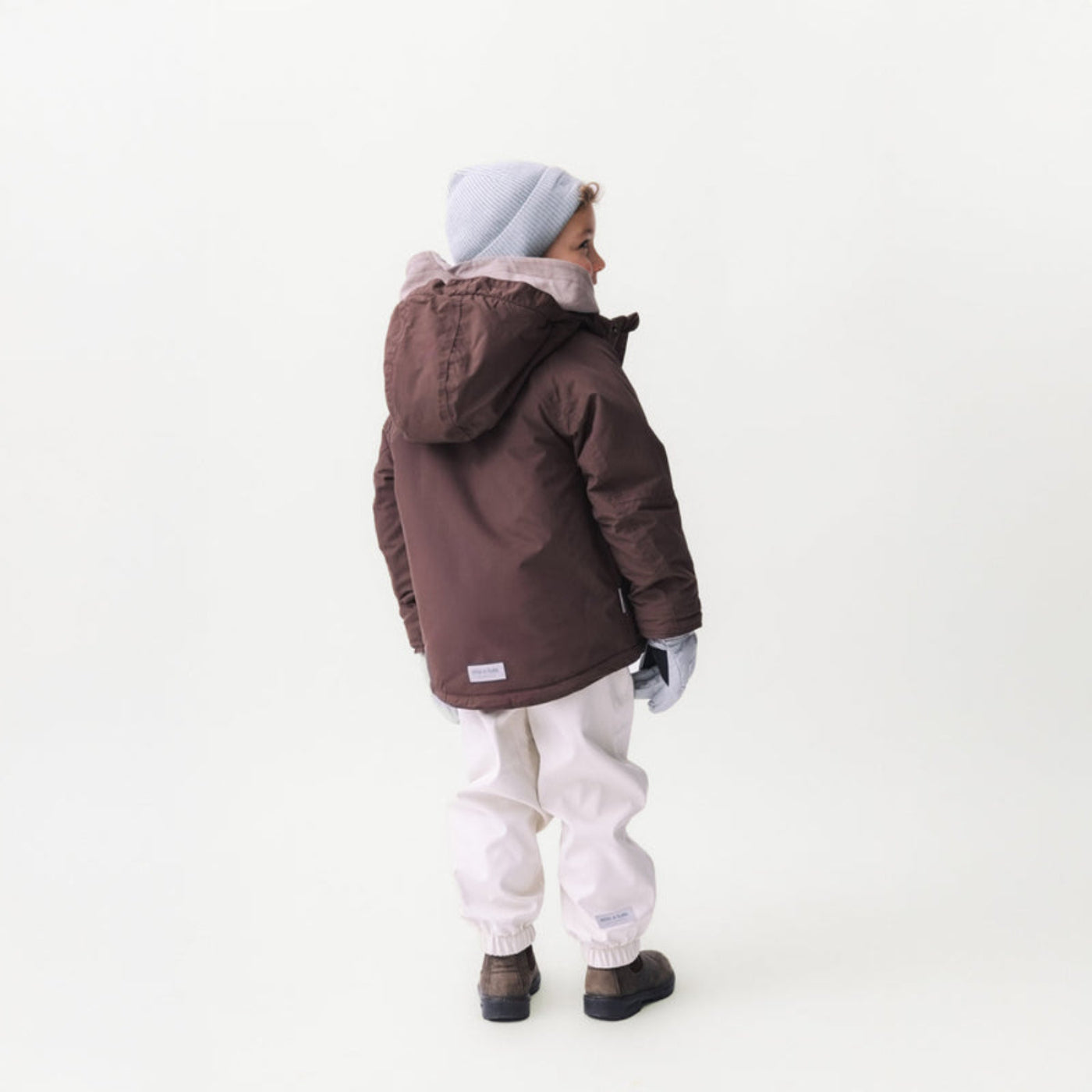 MINI A TURE Matvalonso fleece-lined chestnut brown winter jacket for kids with hood